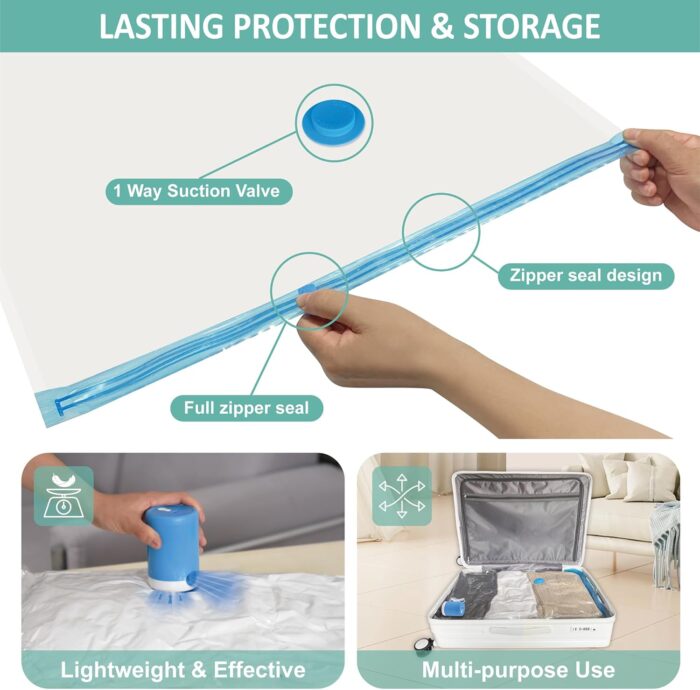 Travel Vacuum Bags with Electric Pump, 8 Pack Vacuum Travel Bags for Luggage and Suitcase, Vacuum Seal Space Saver Compression for Clothes Clothing - Image 6