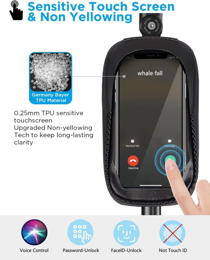 whale fall Hard Casing Bike Bag, Never Deform, Waterproof Bike Phone Holder with 0.25mm Sensitive TPU Touch-Screen, Bicycle Accessories, with Rain Cover for Phones under 6.9'' - Image 4