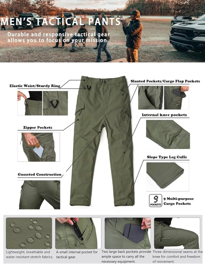 Men's Ripstop Tactical Pants Water Resistant Stretch Cargo Pants Lightweight EDC Hiking Work Pants - Image 6