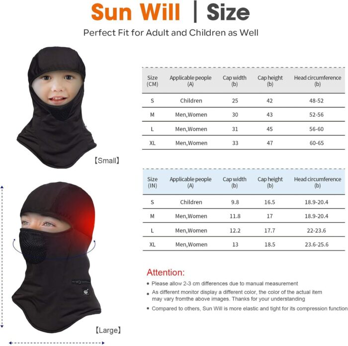 Heated Ski Mask Balaclava for Men & Women, Electric Heated Face Mask,Winter Outdoor Black Windproof - Image 4