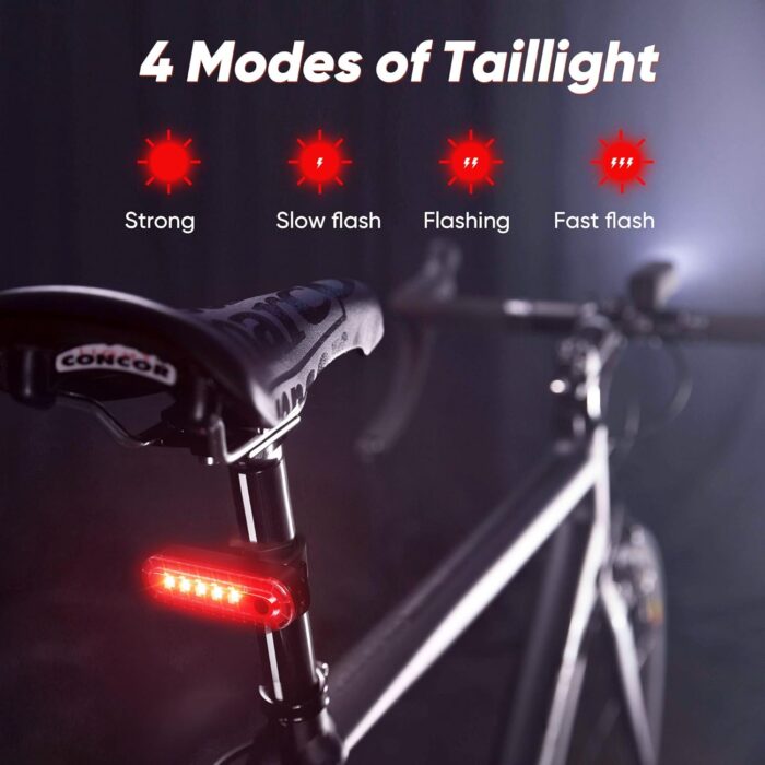 2025 New Bike Lights for Night Riding, Aluminum 1200 Lumens Rechargeable Super Bright Bicycle Headlight and Back Taillight, Waterproof LED Display 6+4 Modes Bicycle Lights Sets - Image 4