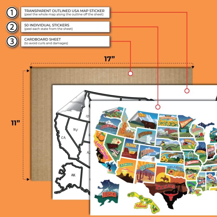 RV State Travel USA Map Vinyl Sticker - Camper Trailer Decals for Window with State Flag - Road Trip Map of America - Waterproof, UV Protection for Window, Door or Wall (Popular) - Image 2