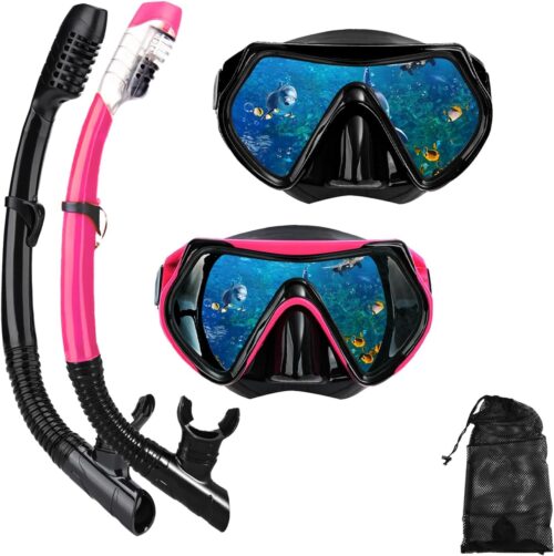 Snorkel mask Snorkeling Set for Adults and Youth, Diving mask and Full Dry Snorkel Swim Googles is Suitable for Snorkeling, Dive Scuba Diving, Swimming