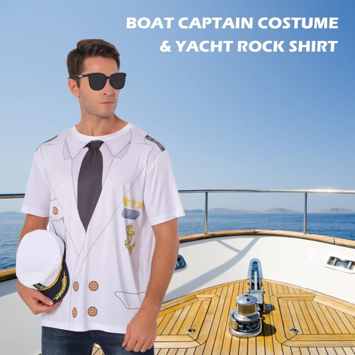 Novelty Mens Boat Captain T Shirts, Yacht Rock Nautical Cruise Uniform Party Costume Tee - Image 4