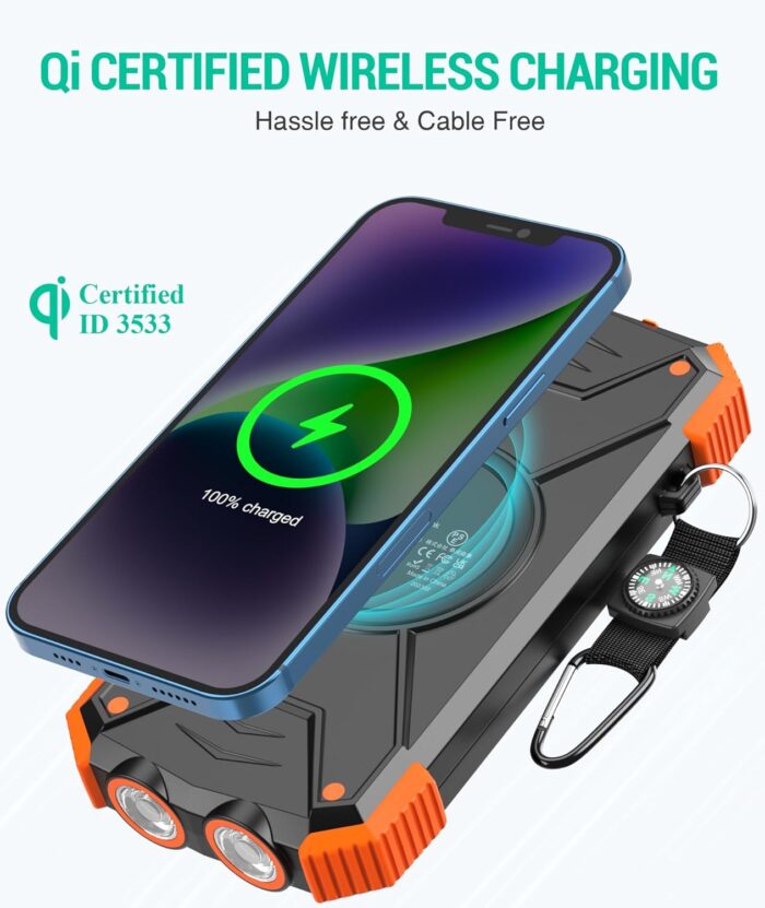 BLAVOR Solar Charger Power Bank 10,000mAh, Portable Wireless Charger, 20W Fast Charging External Battery Pack with USB C for Cell Phones, Solar Panel Charger with Dual Flashlight for Camping - Image 2