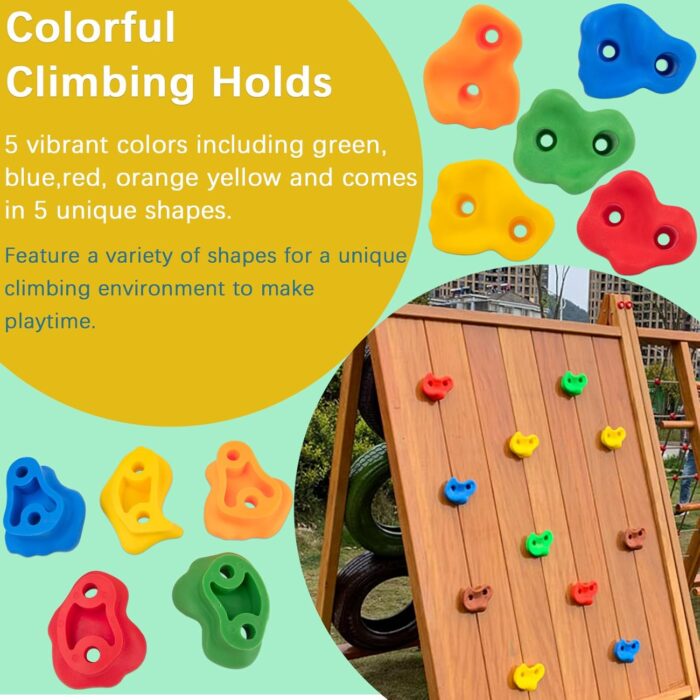 KAKO Rock Climbing Holds, Rock Wall Climbing Holds Kids, Climbing Wall Grips, Rock Climbing Wall for Kids Outside, Rock Climbing Holds for Kids with Mounting Hardware (25 Pcs) - Image 3