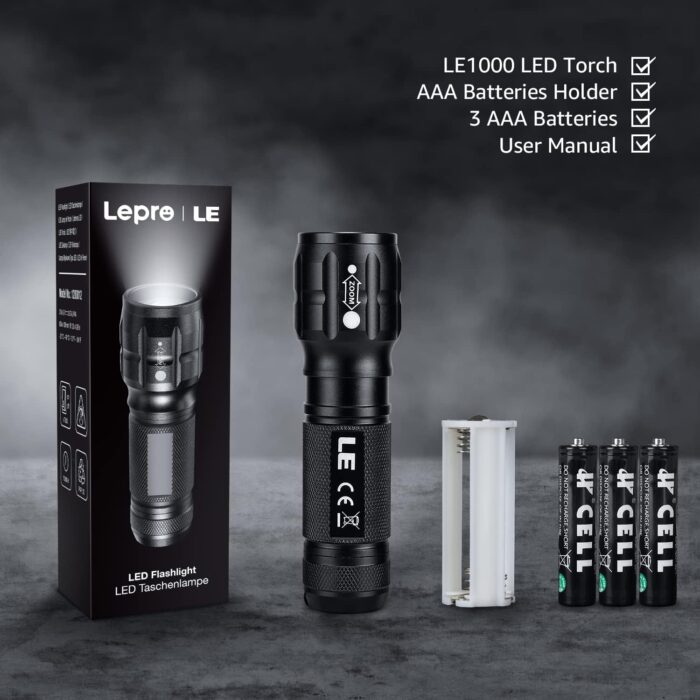 Lighting EVER LED Flashlights High Lumens, Small Flashlight, Waterproof, Adjustable Focus Flash Light for Outdoor, Emergency, AAA Batteries Included, Tactical & Camping Accessories - Image 5