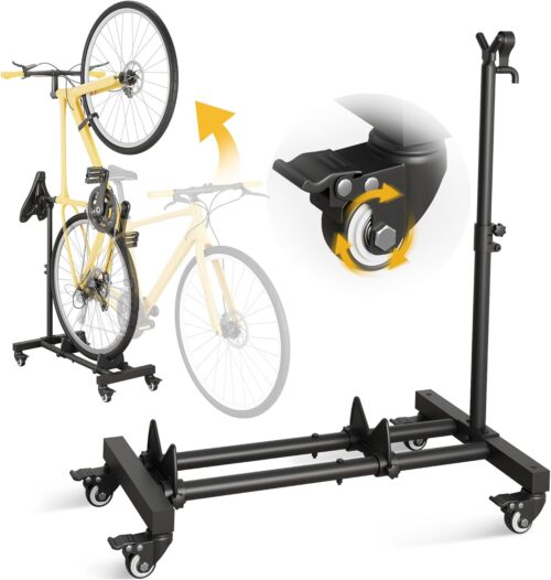 Vertical Bike Stand, Freestanding Indoor Bike Storage Rack Upright Bicycle Floor Stand Indoor Bike Holder with Adjustable Height for Garage & Apartment - for Wheels Sizes up to 29”