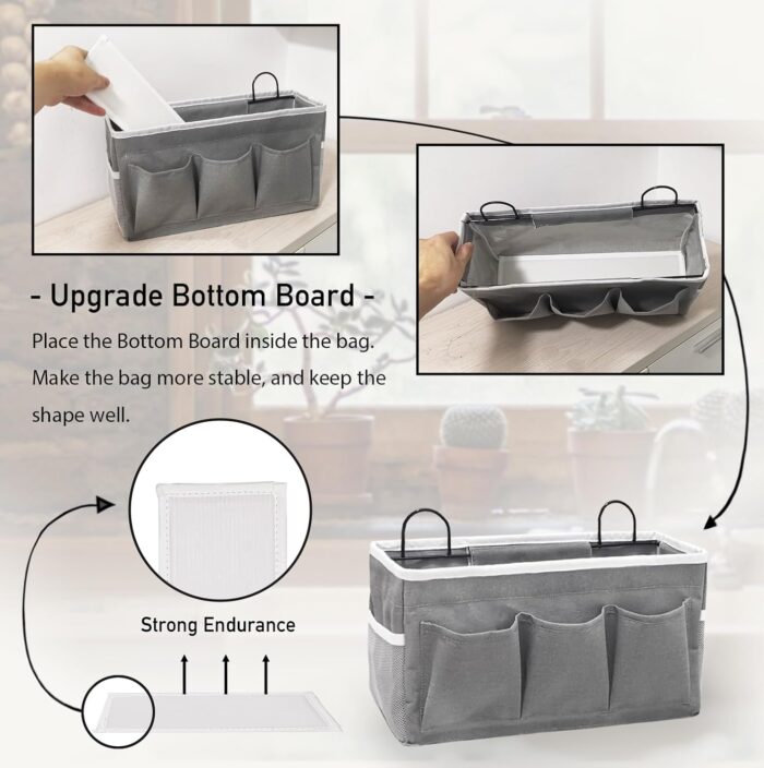 2pcs 3-pockets Large Wall Hanging Organizer Bag, Linen Fabric Door Hanging Storage Baskets with Pockets, Waterproof Bin for Kitchen, Bedroom, Office, RV Camper (Gray_2pcs) - Image 3