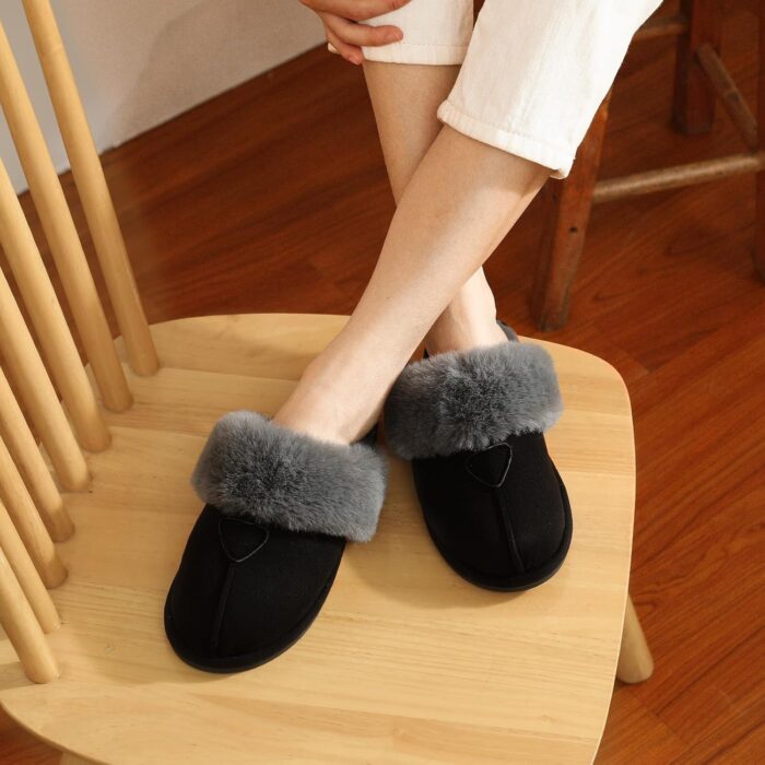 Parlovable Womens Fuzzy Slippers Memory Foam Suede House Slippers Faux Fur Indoor Outdoor Shoes - Image 7