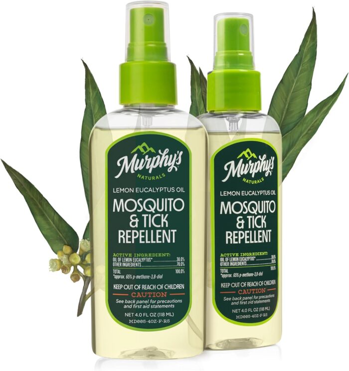 Murphy's Naturals Mosquito & Tick Bug Repellent Spray, Father's Day Gift for Dad, Oil of Lemon Eucalyptus for Skin + Outdoor Gear, DEET-Free, 4oz Pump, 2-Pack