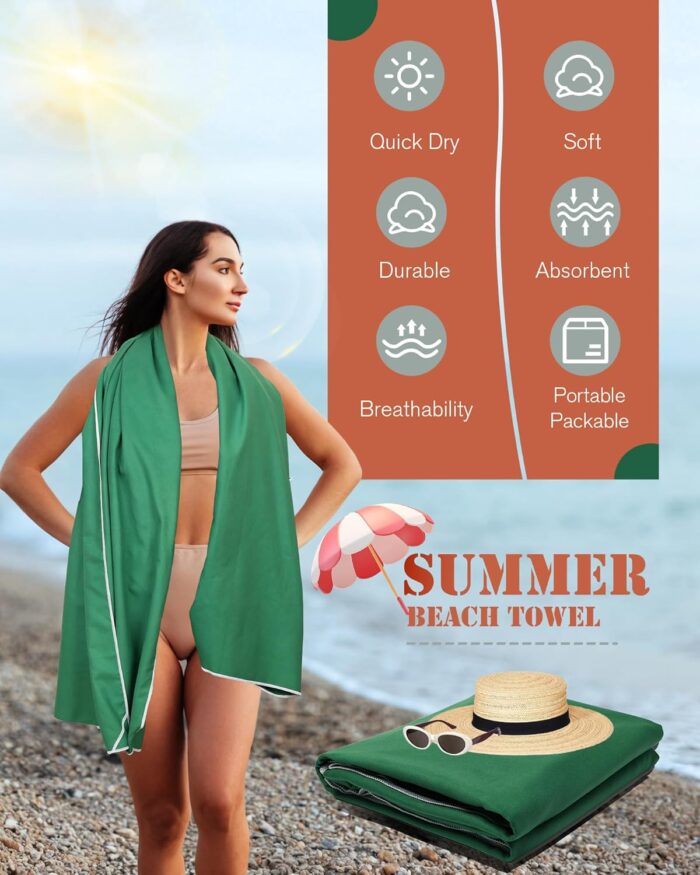 Update Magnetic Towel Oversized 30"x75"Magnet Bath Towel with Storage Bag,Outdoor Bath Towel Quick-Dry Magnetic Bath Towels for Swimming Microfiber Beach Towel For Pool Travel Gym Camping(Green) - Image 2