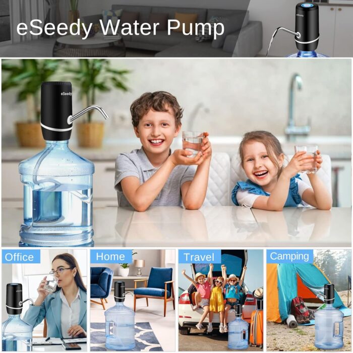 Water Pump for 5 Gallon Bottle, USB Charging Automatic Water Dispenser with Rechargeable Battery, Portable Electric Drinking Water Jug Pump for Home, Kitchen, Living Room, Office, Camping - Black - Image 5