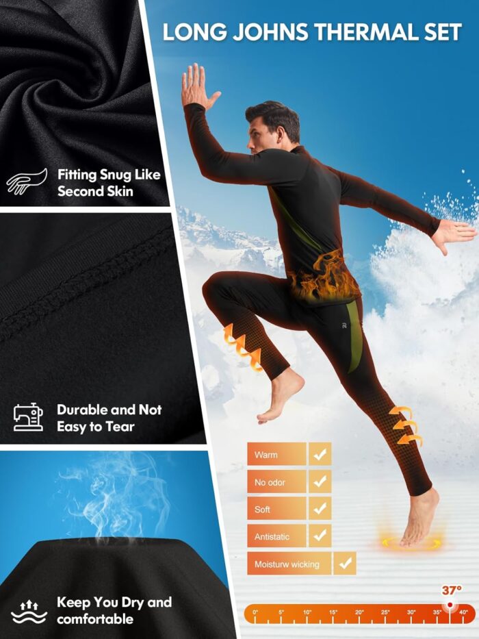 romision Thermal Underwear for Men Long Johns Fleece Lined Hunting Gear Bottom Top Set Base Layer for Cold Weather Gift - Image 3