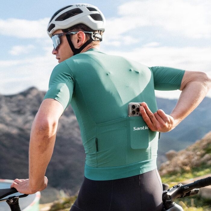 Santic Men's Cycling Jersey Short Sleeve Tops Pro Road Bike Shirt Full Zipper UPF 50+ Bicycle Jersey with Pockets - Image 5