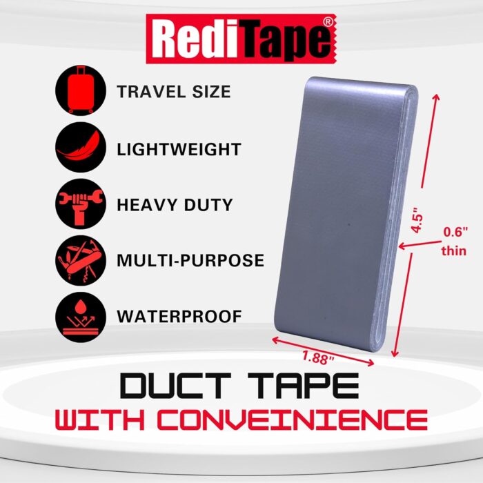 Travel Size Pocket Duct Tape 2-Pack – Compact Flat Small Mini Rolls - for Repairs Camping Emergency Gear EDC DIY Crafts - 1.88 inch x 5 Yards per Pack (Twin Silver) - Image 3