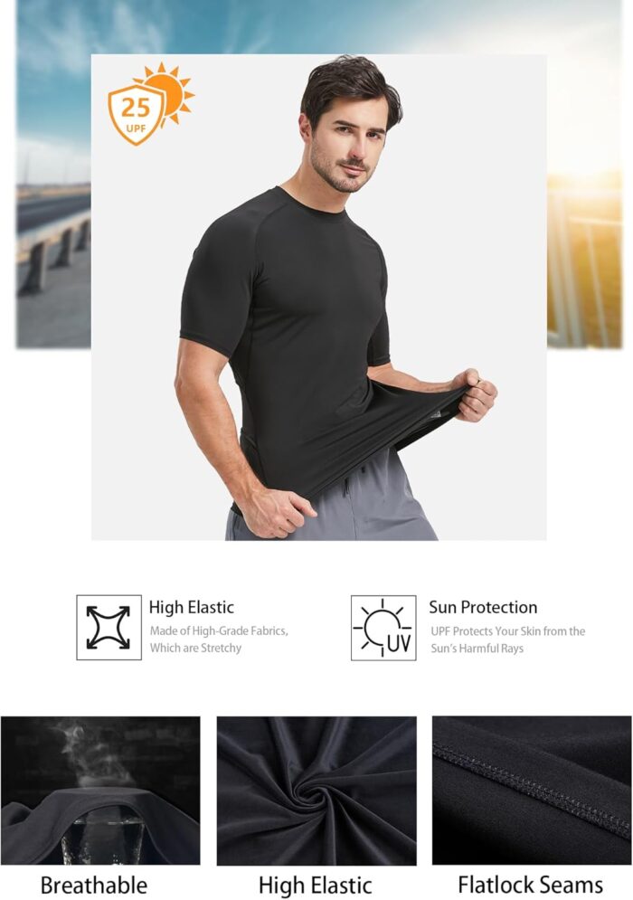 5 Pack Men’s Compression Shirts Short Sleeve Cool Dry Sports Athletic Workout Base Layer Undershirt T-Shirt Tops - Image 4