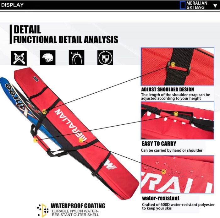 Padded Ski Bag,Waterproof Full Padded Single Ski Travel Bag with Adjustable Shoulder Strap. - Image 6