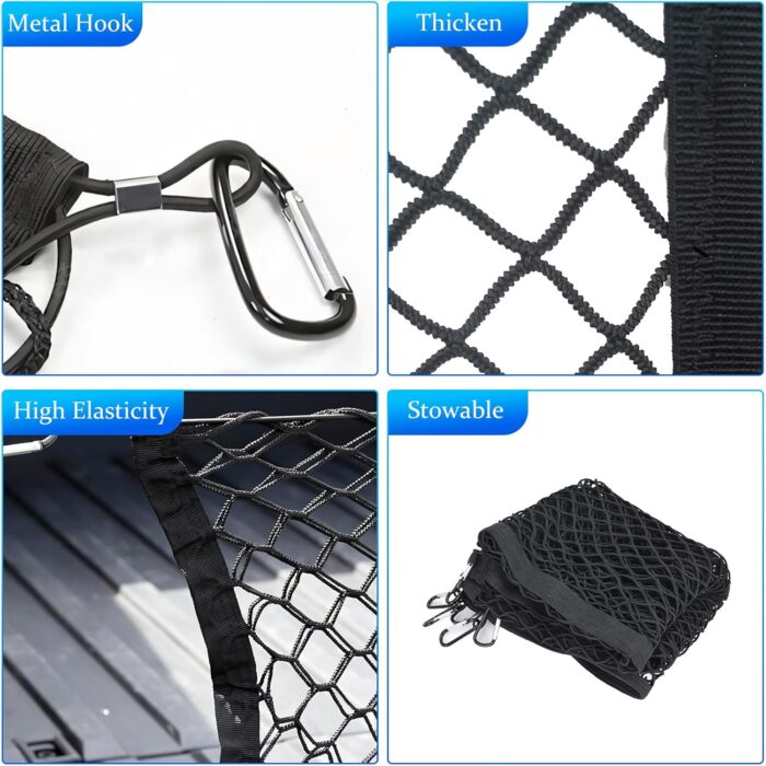 Tesla Cybertruck Truck Bed Cargo Net, Pickup Elastic Storage Cargo Nets Organizer, Cybertruck Accessories for 2024 & 2025, Rear Compartment Net with 6 Mountaineering Buckles, Measuring 4ft x 4ft - Image 2