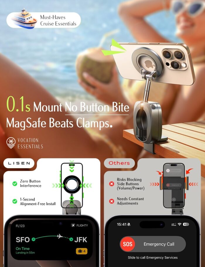 LISEN Airplane Travel Essentials for Women Phone Holder Long Flight Essentials Must Haves Handsfree for MagSafe Luggage Travel Accessories Beach Vacation Cruise Essentials 2025 Cell Phone Video Kits - Image 5