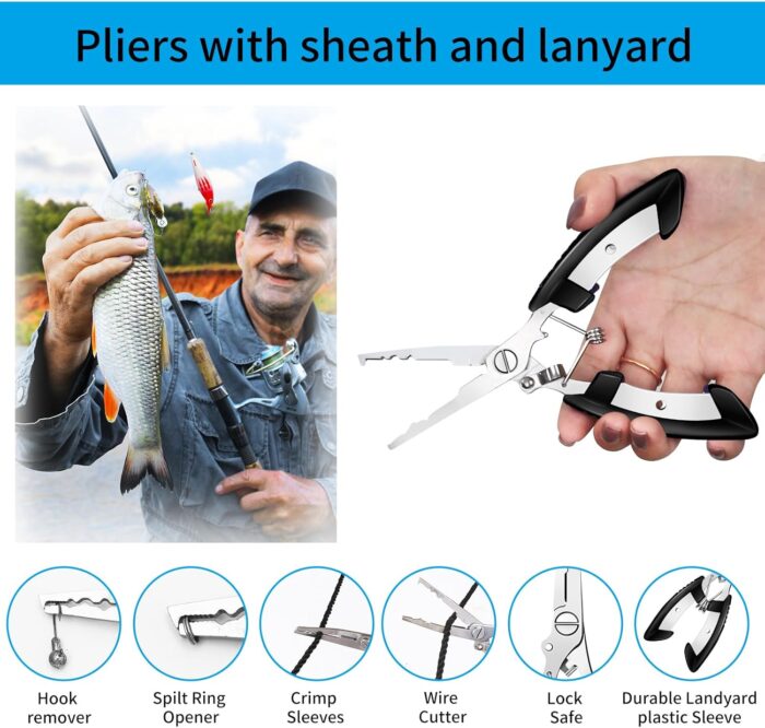 Fishing Tool Kit - 112pcs Fishing Gear & Equipment, Fish Pliers, Hook Remover, Scale, Scissors, Lip Gripper, Lures - Image 7