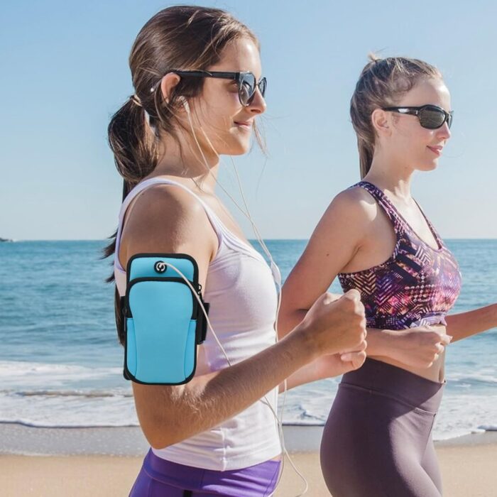 Running Armband, Diving Cloth Running Phone Holder Running Accessories for Men and Women, Dual Pockets Phone Arm Band for Running, Cycling, Mountaineering (Black) - Image 3