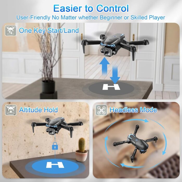 Drone with Camera 1080P HD, FPV Foldable Drone for Adults Kids, One-Key Take Off/Landing, 3D Flips, Altitude Hold, Speed Adjustment, Headless Mode, 2 Batteries, Toys Gifts for Boys Girls - Image 5