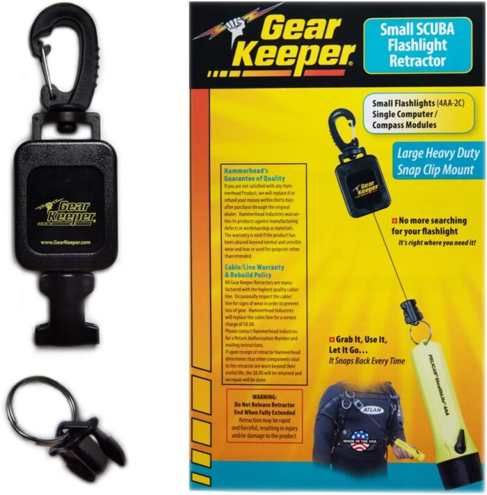 Gear Keeper Locking Small Scuba Dive Light Retractor - Scuba Gear with Medium Mount, Swiveling Snap Clip & QC-II Split Ring Accessory - Scuba Diving Accessories - Made in USA - Image 2