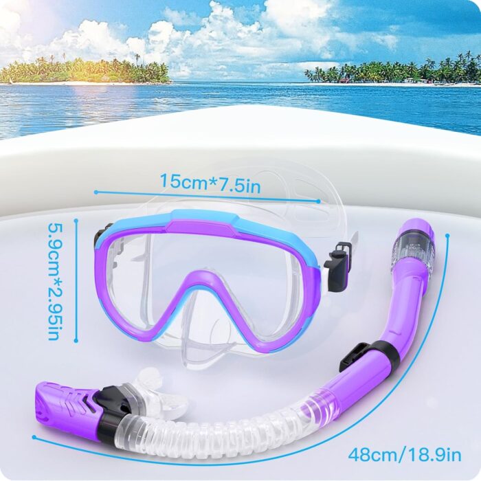 Kids Snorkel Set, Anti-Fog Panoramic Tempered Glass Kids Snorkel mask, Anti-Leak Scuba Diving Mask with Mesh Bag, Dry Top Snorkeling Gear for Kids and Youth Age 4-16 - Image 8