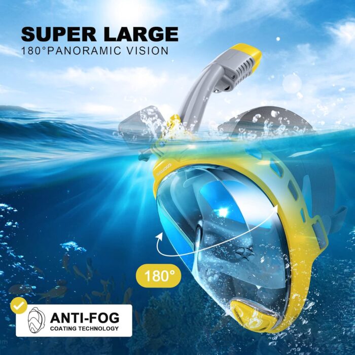 Odoland Snorkeling Packages for Adults & Youth, Full Face Snorkel Mask with Camera Mount, Adjustable Swim Fins, Mesh Bag, Anti-Fog Anti-Leak Scuba Diving Gear for Men & Women - Image 2