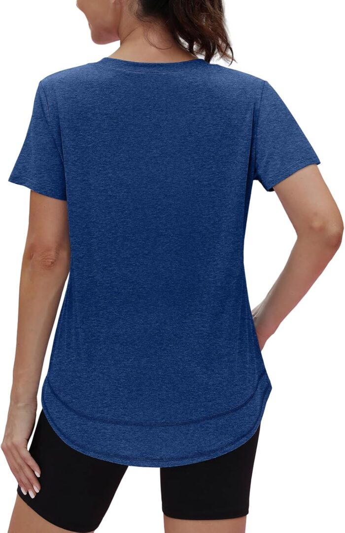 Womens Workout Tops Short Sleeve Shirts with Sun Protection Trendy Spring Summer Outfits S-3XL - Image 5
