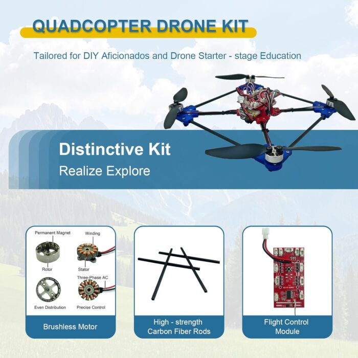 Quadrotor Drone DIY Kit: A Unique STEM Project with Brushless Motor, Optical Flow Hovering, One-Click Takeoff and Landing, and 360° Flip for DIY Enthusiasts to Learn Drone Basics - Image 2