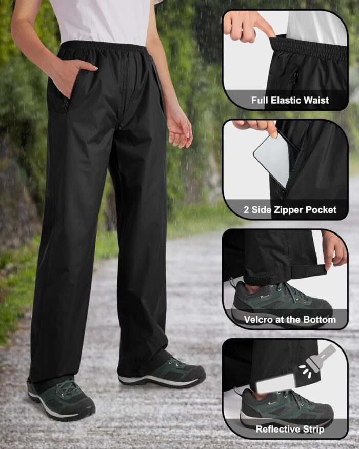 33,000ft Packable Rain Pants for Women Waterproof Pants Lightweight Rain Over Pants Outdoor Windproof Pant for Golf Hiking - Image 4