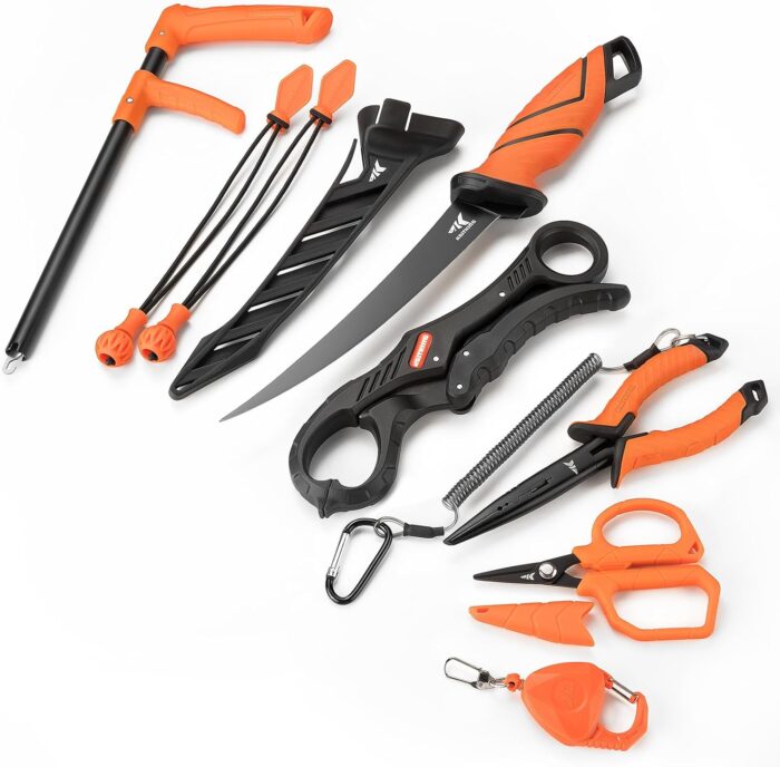 KastKing SteelStream 8pc Fishing Tool Kit - Fishing Pliers with Lanyard, Fillet Knife, Floating Fish Lip Gripper, Fishing Braid Scissors, Tool Retractor, Fishing Hook Remover, Bungee Cords - Image 8