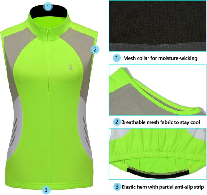 Little Donkey Andy Women's Half Zip Breathable Cycling Vests Reflective Sleeveless Jerseys Shirts Golf 4 Rear Pockets - Image 5
