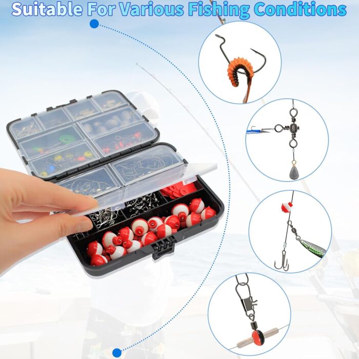 264pcs Fishing Accessories Kit, Fishing Bobbers Hooks Assortment, Fishing Terminal Tackle Box with Tackle Included, Fishing Hooks, Fishing Weights Sinkers, Fishing Gift for Men - Image 4
