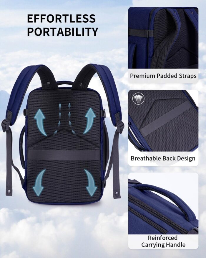 ECOHUB 17" Small Travel Backpack, United Airlines Personal Item Bag 17x10x9 with 16 Pockets, Water Resistant Rucksacks Fit 15.6" Laptop, AirTag Pocket, Lightweight Casual Daypack, 25L, Blue - Image 5