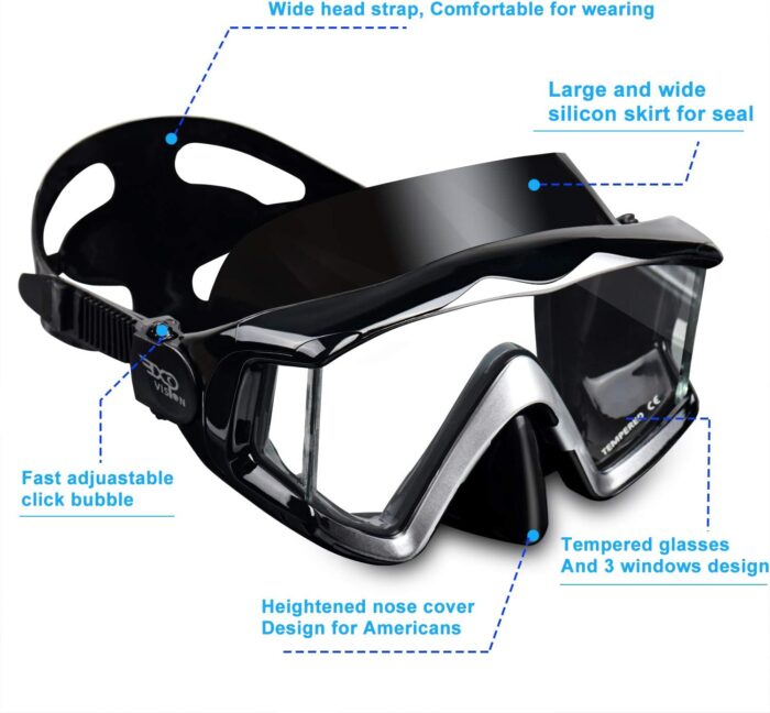 Adult Pano 3 Scuba Diving Mask, Tempered Glass Snorkel Mask Anti-Fog Swim Mask No Leakage Swim Goggles with Nose Cover Snorkeling Gear for Snorkeling, Freediving, Swimming - Image 3