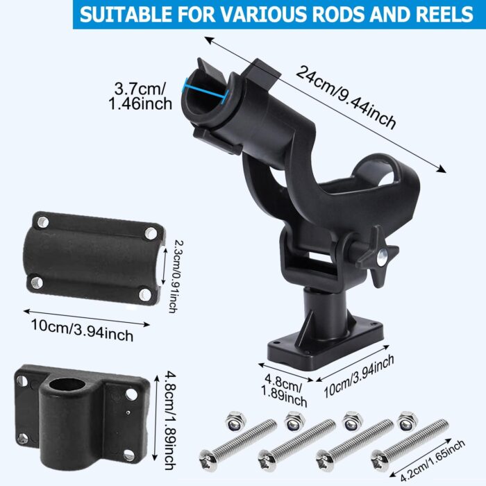 LBW Boat Fishing Rod Holders Side Deck Mount Kayak Rod Holder Adjustable Fishing Pole Holders for Boat Canoe Rail Mount 2 Pack - Image 7