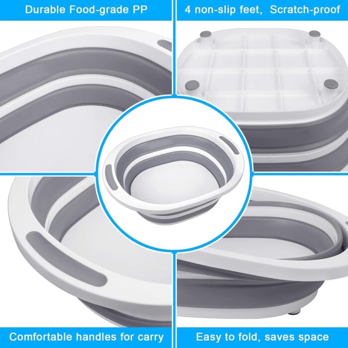 2 Pack Collapsible Wash Basin for Baby Bottles, 2 Gal Portable Sink Basin Cutting Board for RV Home Kitchen, Foldable Dish Pan Ice Beverage Tubs Cleaning Supplies for Outdoor Camping Veggies Washing - Image 7
