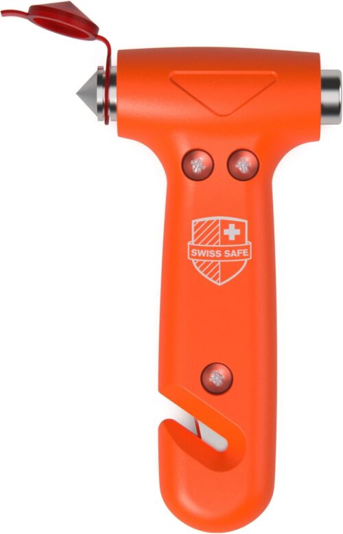 Swiss Safe Durable 5-1 Car Safety Hammer Window Breaker Breaker Tool w/Seatbelt Cutter - Emergency Escape Glass Hammer - Truck, Car Safety Essentials & Accessories - Orange, 1 Pack