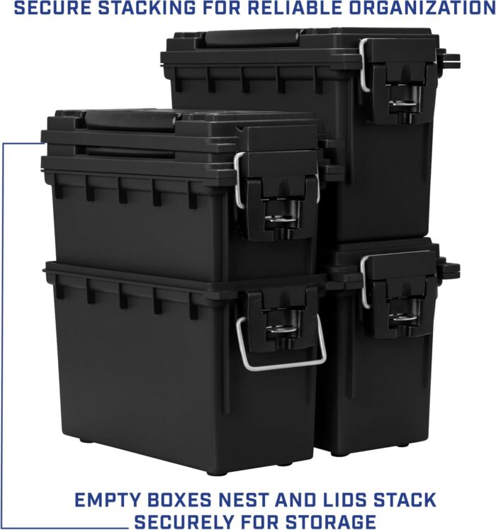 Sheffield 12629 Ammo Storage Box, Stackable .30 Cal Field Boxes, Water and Dust Resistant, Lockable Storage Box with Handle, Secures Hunting Gear, Supplies, and Bullets, Made in USA, Black, 1-Pack - Image 6