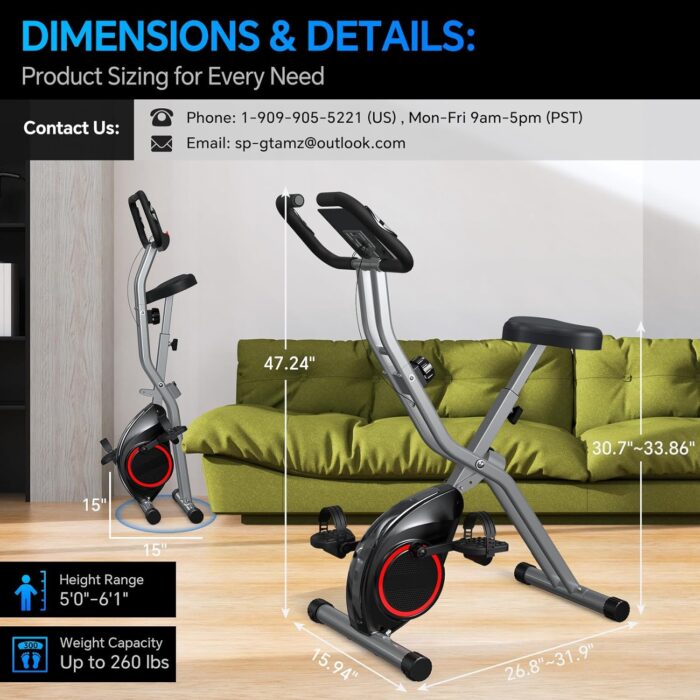 Foldable Exercise Bike for Small Apartments, Stationary Bikes for Home, Indoor Portable Cycling Bike with 16-Level Magnetic Resistance, 260LBS Capacity, 5.5 LBS Flywheel, Designed for Small Space Workout 816 - Image 5