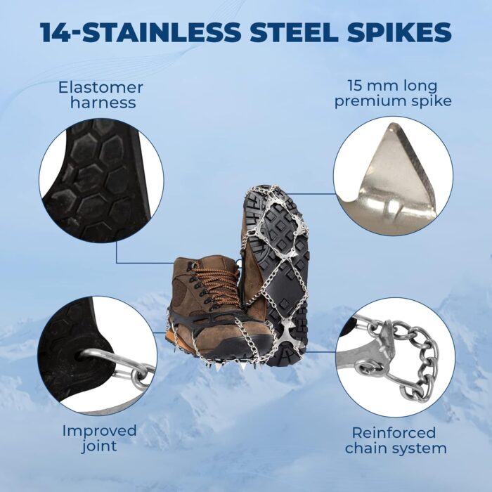 Crampons Ice Cleats for Hiking Spikes By Yatta Life - Professional Winter Boots with 12 Stainless Steel Spikes for Shoes & Boots - Outdoor Camping, Running, Mountaineering Ice & Snow Grips Accessories - Image 4