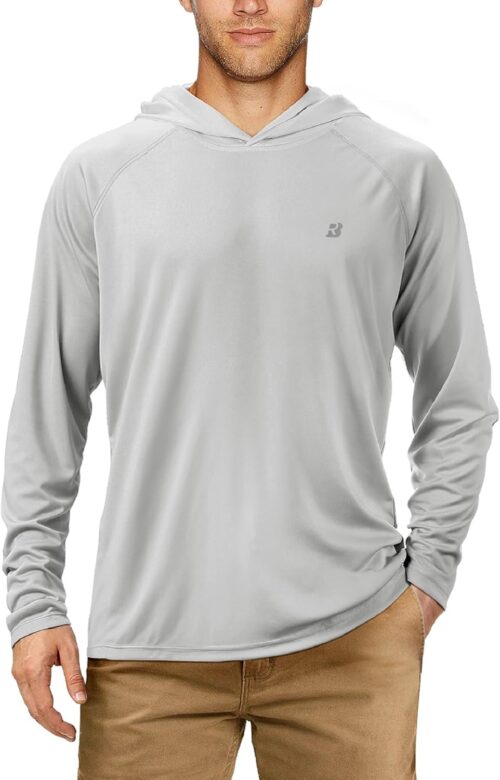 Roadbox UPF 50+ Fishing Shirts for Men, Long Sleeve UV Sun Protection Hoodie, Outdoor Hiking Running Swimming Rash Guard