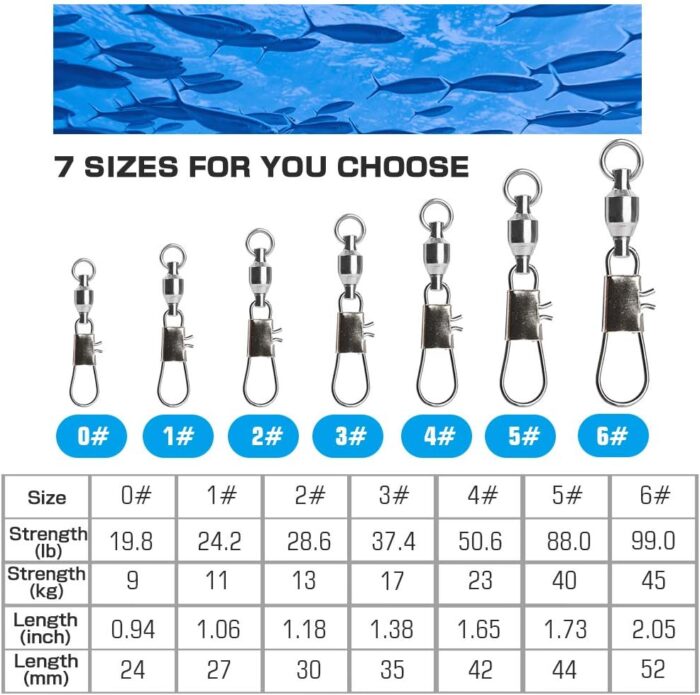 AMYSPORTS Fishing Swivels with Interlock Snap Ball Bearing Swivels Fishing Snap Swivels Saltwater Freshwater Fishing Tackle Leader Lure Jigs Line Fishing Connector - Image 7