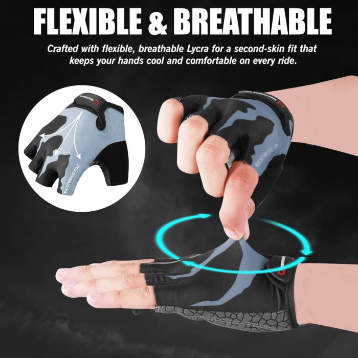 Cycling Gloves Half Finger Unisex Padded Grips Palm Bicycle Summer MTB Bike Gloves for Men Women Non-Slip Fingerless Short Mountain Bike Sports Hiking Climbing Gym - Image 6