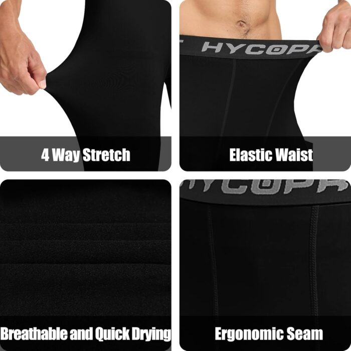 HYCOPROT Men's Thermal Compression Pants, Fleece Lined Athletic Tight Cold Weather Sports Leggings Winter Base Layer Bottoms - Image 4