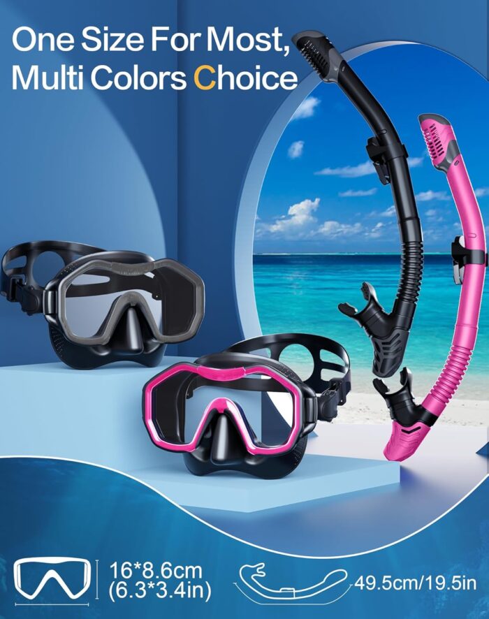 Snorkeling Gear for Adults Kids, Dry-Top Snorkel Set, 180°Panoramic Wide View Diving Mask Breathing Freely Snorkel Mask for Snorkeling Scuba Diving Swimming Travel - Image 6