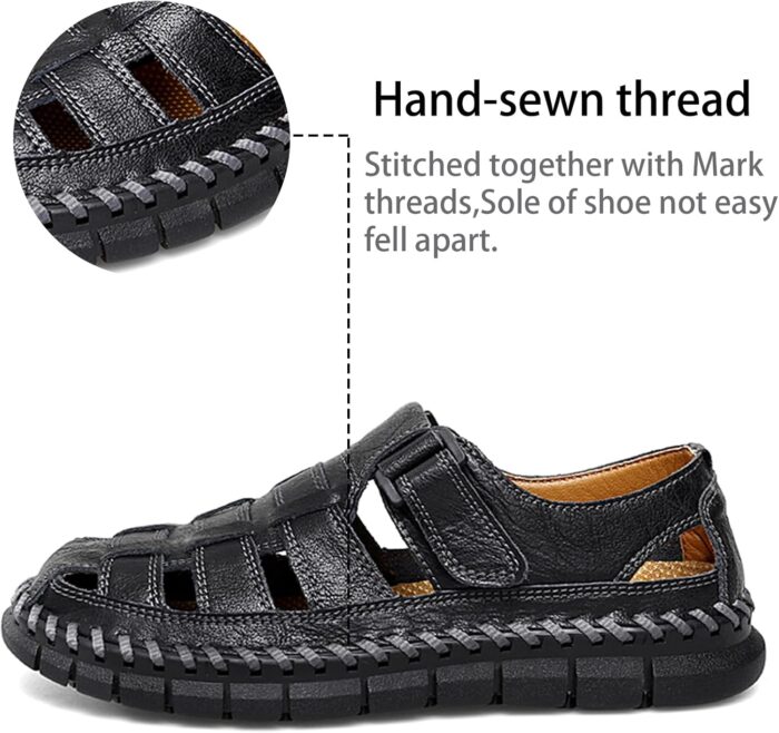 MAIZUN Men's Sandals Closed Toe Outdoor Leather Sandals Hiking Waterproof Athletic Fisherman Sandals Summer Adjustable Beach Water Sandals - Image 2